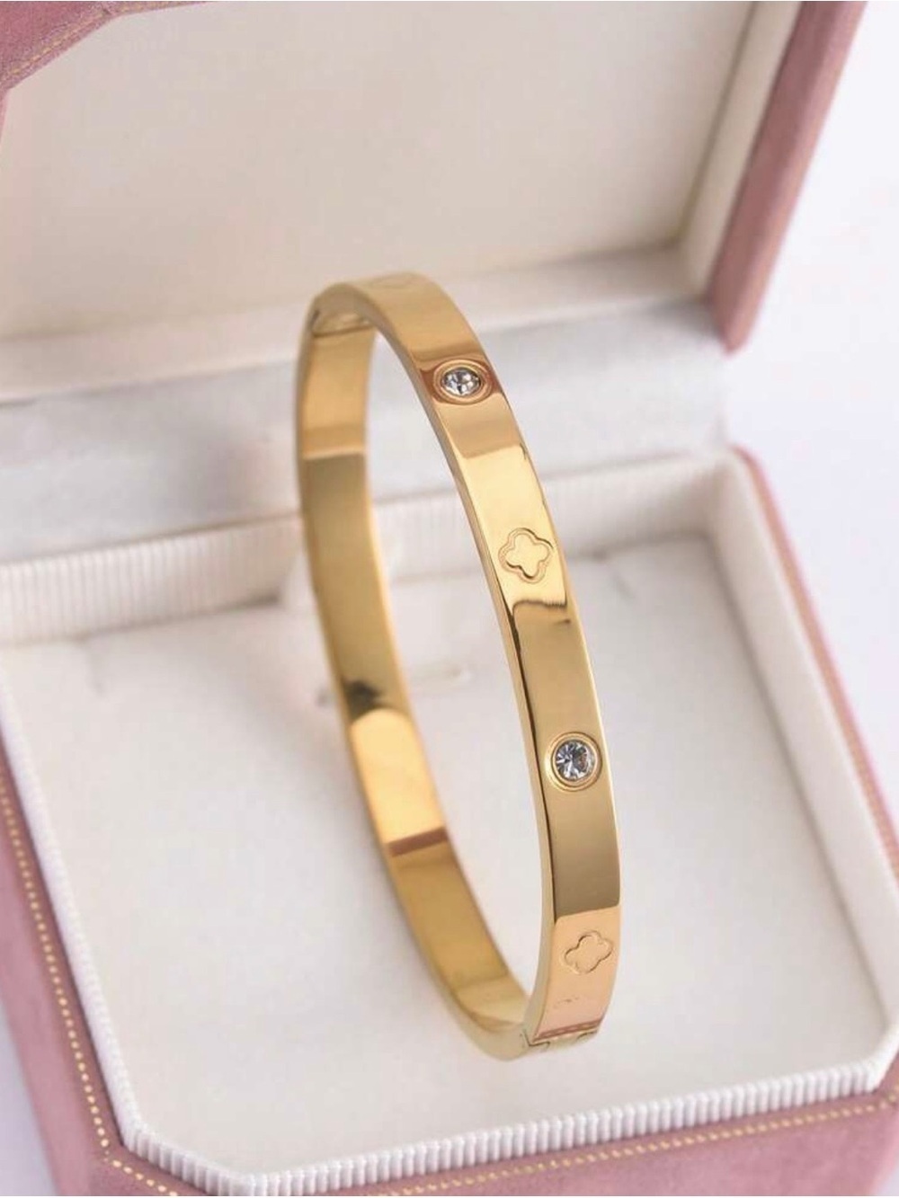 Gold Crystal Accent Bangle and Band Set - Picture 7 of 7